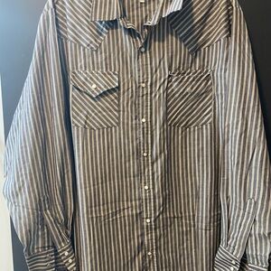 Ely Cattleman Striped Denim and Gray pearl snap work shirt